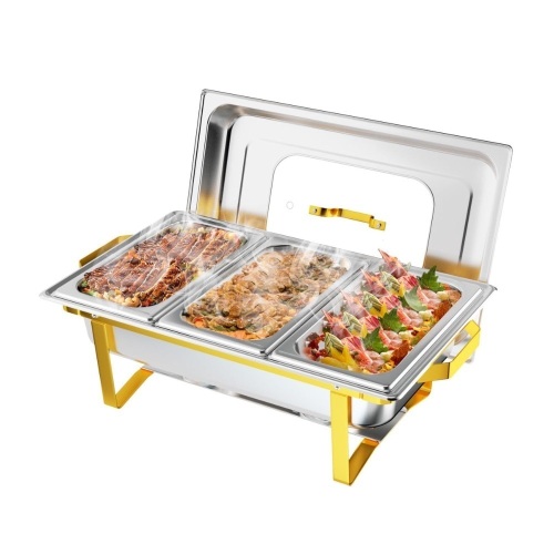ROVSUN 9 QT Chafing Dish Buffet Set with Glass Lid, Folding Frame & 3 1/3 Pan