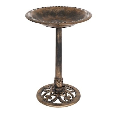 VINGLI 28-in H Antique Copper Resin Birdbath with Solar Fountain