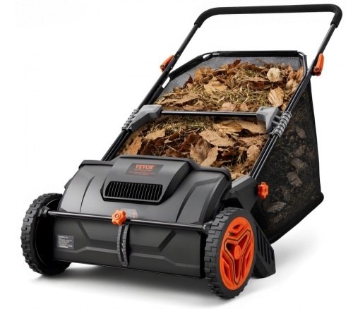 VEVOR Push Lawn Sweeper, 21inch Leaf & Grass Collector, 3.5 cu. ft. Mesh Collection Hopper Bag, 2 Spinning Brushes