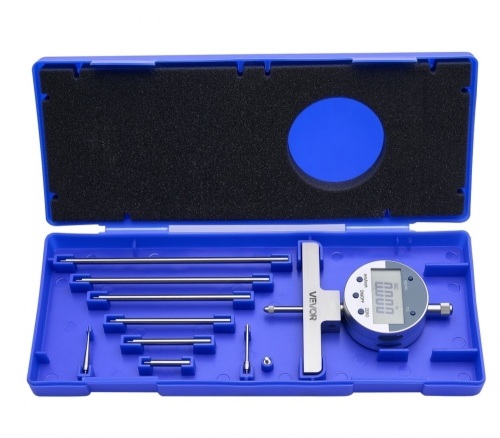 VEVOR Depth Micrometer Digital Electronic Indicator 0-22 inch Measuring Range, 0.0005" Resolution, Precision Unit Conversion with 4 Anvils