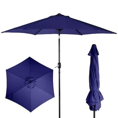 9 ft. Polyester Market Patio Umbrella with Tilt and Crank in Navy Blue
