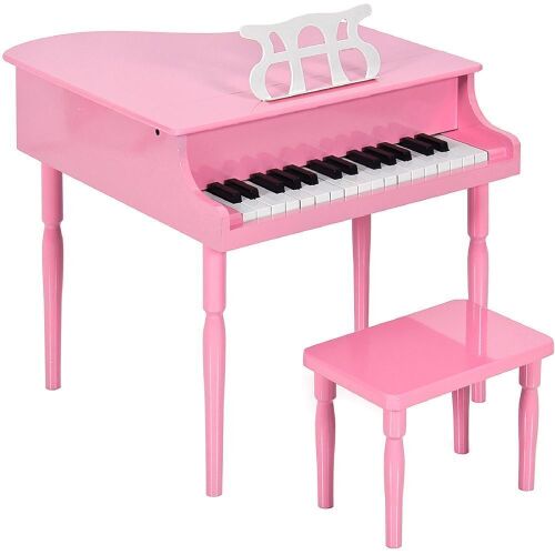 Kids Mini Wooden Grand Piano w/ Lid, Bench, Music Rack, Song Book