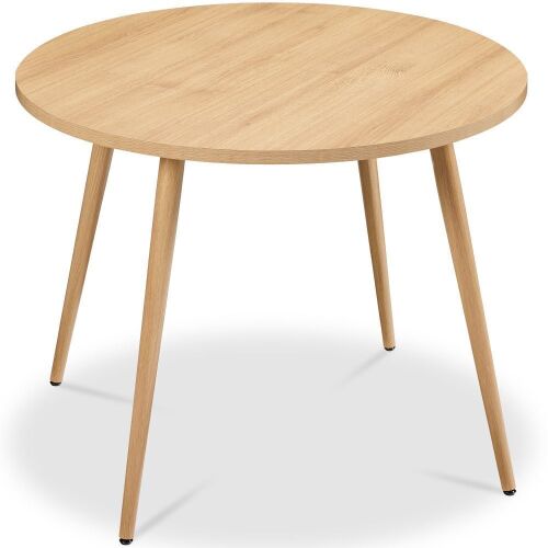 Round Mid-Century Modern 35.5in Dining Table w/Wood Finish Steel Legs