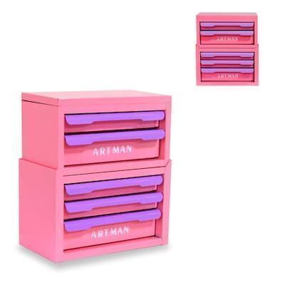 Portable Mini Steel Tool Box Stackable Drawer Desktop Storage Organizer in Pink and Purple
