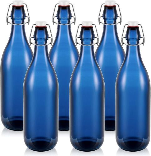 33.75 oz Decorative Flip Top Glass Bottles with Airtight Lid, 6 pc