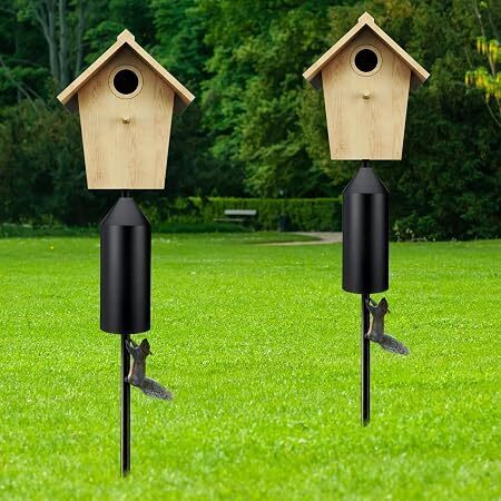 MorningRo 2 Pcs Galvanized Steel Squirrel Baffle for Bird Squirrel Defeater Feeder Pole Cylinder Pole Baffle Black Bird Feeder Baffle 6 1/8 Inch Diameter 15 1/2 Inch High for Garden