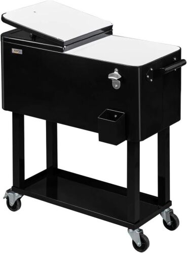 VINGLI Rolling Ice Chest, Portable Patio Party Bar Drink Cooler Cart, with Shelf, Beverage Pool with Bottle Opener
