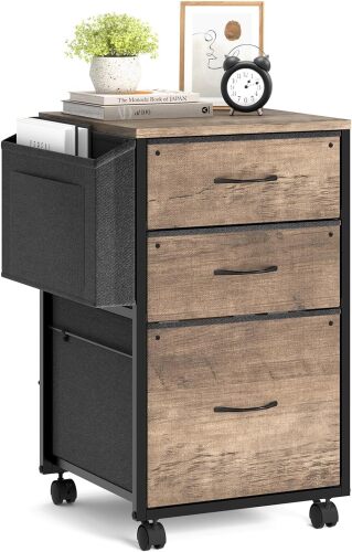 VINGLI 3 Drawer File Cabinet with Side Bag, Rolling File Cabinet Mobile Under Desk File Cabinet with Wheels, Fabric Drawers Printer Stand for Home Office, Fits Letter Size