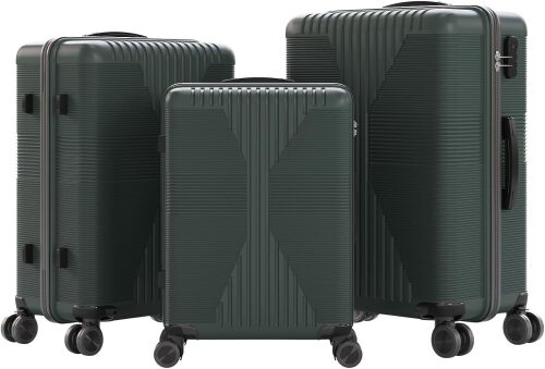 Karl home Luggage Sets 3 Piece, PP Hard Case Suitcase Set with Built-in Lock Spinner Wheels, Lightweight Durable Carry on Luggage for Business Travel - Dark Green (20"/24"/28")