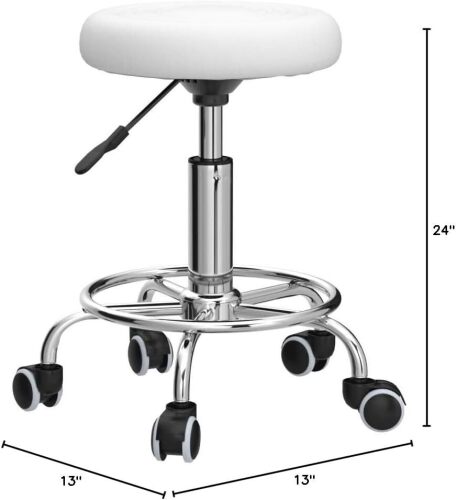 Adjustable Salon Massage Stool Swivel Chair with Upholstered Seat, Rolling Wheels