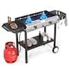 2 Burner Outdoor Propane Gas Stove with Auto-ignition 150,000 BTU Stand Cooker & Regulator for Backyard Patio Cooking