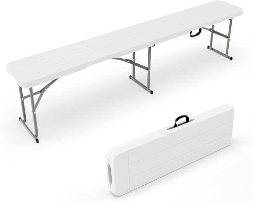 VINGLI 6 feet Plastic Folding Bench,Portable in/Outdoor Picnic Party Camping Dining Seat, Garden Soccer Multipurpose Entertaining Activities, Smooth HDPE Tabletop