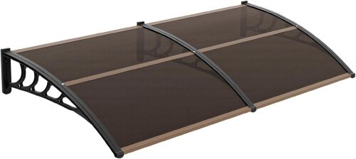 VINGLI Window Awning Door Canopy Exterior, Polycarbonate Cover Patio Door Awning Rain Snow Sunlight Protection Hollow Sheet (Brown Board & Black Bracket)