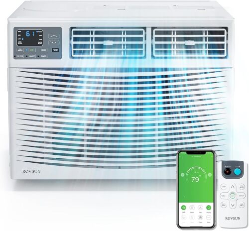 ROVSUN Smart 14000 BTU Window Air Conditioner with WiFi, Energy Saving Window AC Unit with Remote & App Control & Timer Function & Easy Install Kit, for Rooms up to 700 Square Feet, 115V/60Hz, White