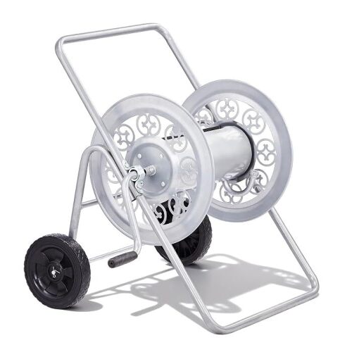 Outvita Garden Hose Reel Cart, Heavy Duty Water Hose Cart for Outside, Lawn Watering, for Garden, Yard, Lawn, Farm, Hold Up to 175ft of 5/8" Hose, 2 PU Wheels (Silver)