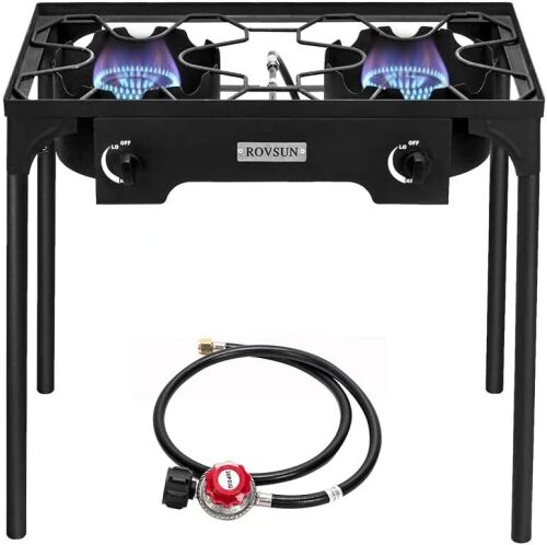 ROVSUN 2 Burner Outdoor Propane Gas Stove High Pressure Stand Cooker for Backyard Cooking Camping Home Brewing Canning Turkey Frying