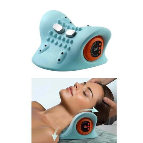 Smart Sleep Massager Pillow – Electric Heated Neck & Shoulder Massager with 3 Modes, Auto Shut-Off Timer, Portable Memory Foam Pillow for Home & Office Relaxation