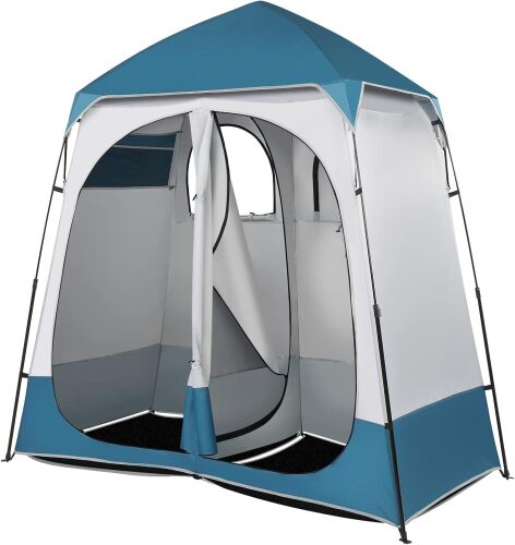 VINGLI 2 Room Shower Tent, 7.5 FT Instant Pop Up Shelter with Carrying Bag, Privacy Changing Room Tent,Perfect for Portable Toilet, Camping, Dressing, Outdoor Indoor, Easy Set Up (Blue)