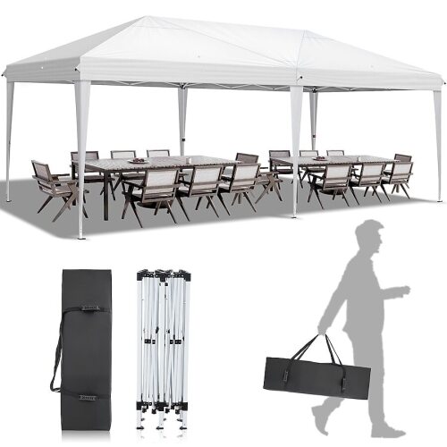 VINGLI 10x20 Pop Up Canopy Tent, Outdoor Tent Canopies Foldable Portable Canopies for Camping, Patio, Parties, EZ Up Gazebo Canopy with Carry Bag (White)