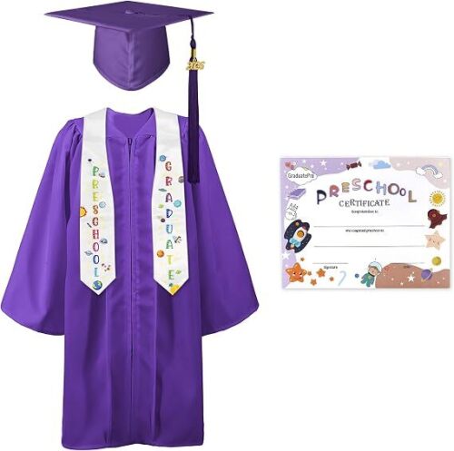 GraduatePro Preschool Graduation Cap Gown Class of 2026 Stole Certificate Package Tassel Set Grad Gift for Kids
