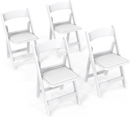 FCH Plastic Folding Chair with Padded Seat, Resin Foldable Chairs with Soft Cushion, Comfortable and Sturdy, Suitable for Indoor and Outdoor, Parties, Weddings, Commercial Events, White, 4 Pack
