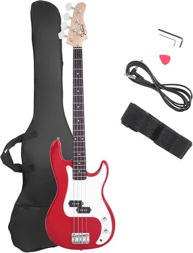 Glarry Electric Bass Guitar Full Size 4 String Rosewood Basswood Fire Style Exquisite Burning Bass (Red)