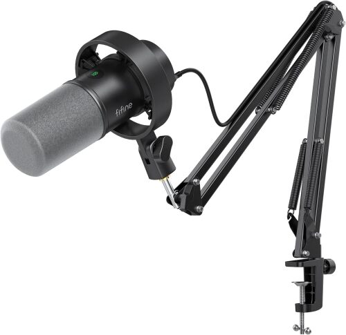Podcast Microphone Kit, USB/XLR Dynamic Microphone with Boom Arm for PC/XLR Mixer, Gaming Mic with Mute Button, Headphone Jack for Vocal, Voice-Over, Streaming, Music Recording