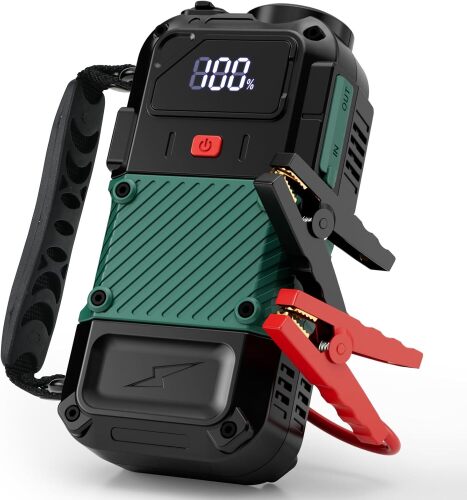 Portable Car Battery Jump Starter, 3000A - 12V Portable Jump Box for 6.0L Diesel & 8.0L Gas, Compact Battery Jump Pack, Extended Smart Jumper Cables Equipped, USB Outputs, and Lights