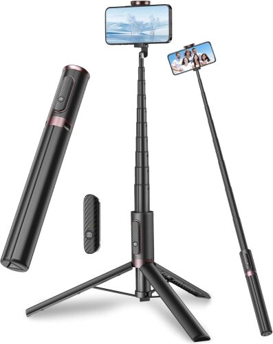 Phone Tripod Selfie Stick, All-in-1 Phone Tripod Stand with Remote,Portable,Lightweight Tripod for for Selfies/Live/Video Recording/Travel-Black