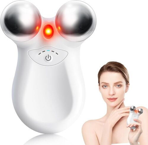 Red Light Microcurrent Facial Device,Latest 660nm Red Light Technology for Skin Rejuvenation and Wrinkle Reduction,Instant Face Lifting and Facial Sculpting,Microcurrent Face Massager., White