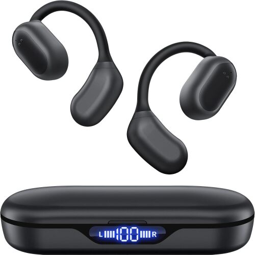 Open Ear Earbuds Ear Buds with LED Display & 90H Playtime, Bluetooth 5.3 Wireless Earbuds, IPX7 Waterproof Bluetooth Headphones with Earhook Design - Earphones for Running, Cycling Workouts, Black