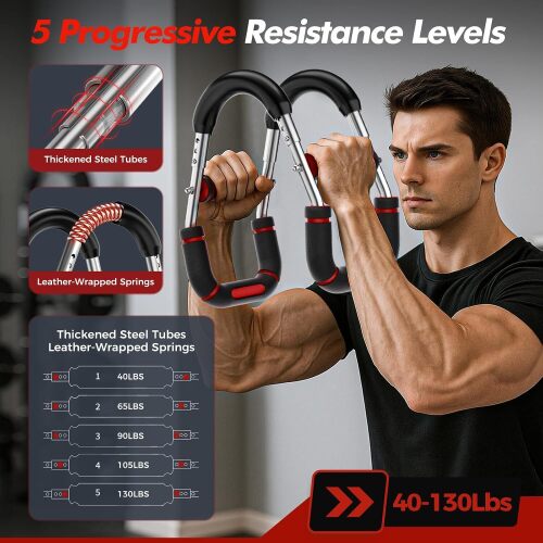 Twister Arm Trainer, Adjustable 5 Resistance Levels (40-130 lbs) Chest & Arm Workout Equipment for Men & Women, Ergonomic Home Gym Strength Trainer with Anti-Slip Handles