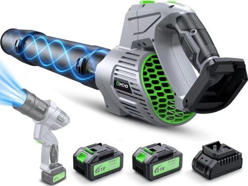 Comchoi Electric Leaf Blower Cordless, 900,000 RPM, 2 x 4.0Ah Batteries & Charger, Handheld Leaf Blowers for Lawn Care, 5 Speed Mode, Portable Lightweight Grass Blower for Yard, Patio & Outdoor Use