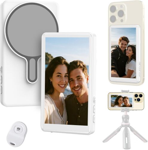 Selfie Monitor Screen for Iphone & Android, 2026 Patented Wireless Magnetic Back Camera Monitor, Vlog Content Creator Essentials, 1800mAh, Up to 3 Hours Runtime, White (Not for Google Pixel)