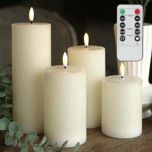 Flameless Candles, 4 Pack Battery Operated Candles with Remote, Real Wax LED Fake Candles