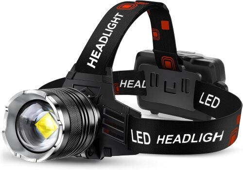 LED Rechargeable Headlamp 99000 High Lumens, 95 Hours Endurance Head Lamp with Zoomable & 12 Modes & IPX7 Waterproof & 125° Adjustable, Super Bright Head Light for Outdoor, Camping, Hard Hat