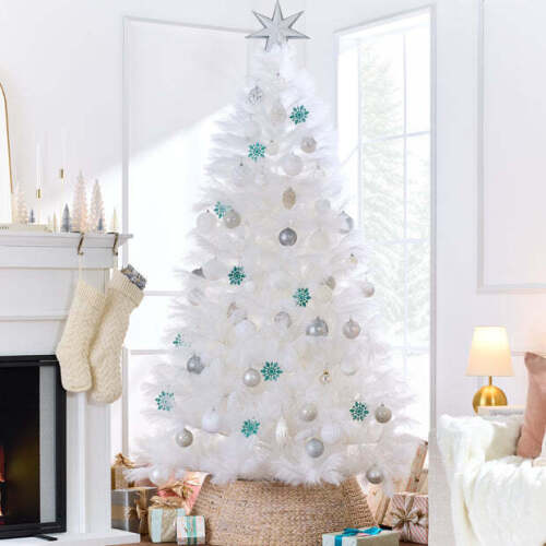 Premium Artificial White Pampas Christmas Tree w/ Foldable Metal Base 9ft