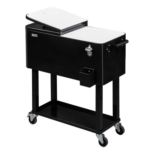 80 Quart Rolling Ice Chest with Shelf Portable Patio Party Bar Drink Cooler Cart
