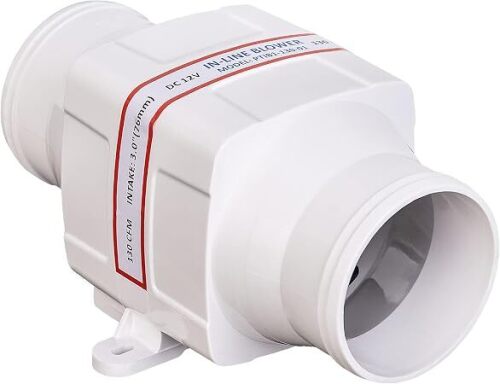 DC HOUSE 3'' in-Line Marine Bilge Air Boat Blower 4 inch 12V 130 CFM 130CFM Quite White