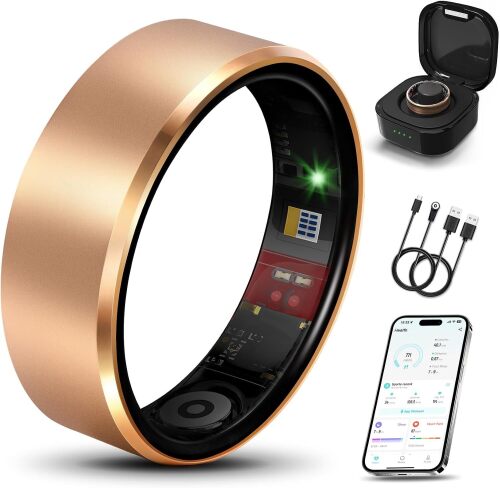 Smart Ring 2.0 for Women Men, Slim Scratch & Fingerprint Resistant Design, Advanced Chip Fitness Tracker, Sleep, Stress & Activity Monitoring, Waterproof, No Subscription Fees, Rose Gold
