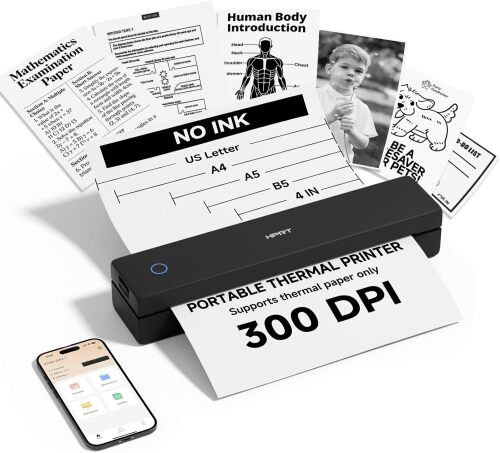 HPRT Inkless Portable Printer Wireless for Travel,Thermal Printer Supports 8.5" x 11" US Letter&A4&A5,Compatible with iOS,Android, Laptop, MT620 Pro,300 DPI,Black