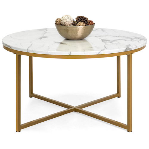 36-inch Coffee Table, Artificial Marble, Round Top