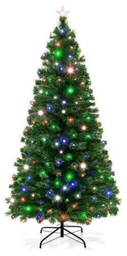 6ft Pre-Lit Fiber Optic Artificial Pine Christmas Tree w/ 230 Multicolored LED Lights, 8 Sequences