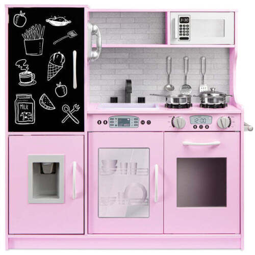 Wooden Play Kitchen for Kids with Accessories, Pretend Cooking Set, Ages 3+