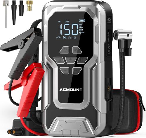 Acmount D18 Jump Starter with Air Compressor, 6000A Car Battery Jumper Starter Portable(All Gas/10.0L Diesel), 150PSI Tire Inflator Air Pump, 12V Jump Pack, 800LM Flashlight
