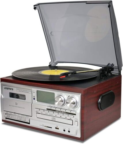 Vinyl Record Player 9 in 1 3 Speed Bluetooth Vintage Turntable CD Cassette Player AM/FM Radio USB Recorder Aux-in RCA Line-Out