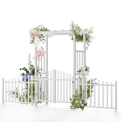 VINGLI 12FT x 7FT PVC Garden Arbor with Gate and Fence