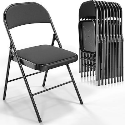 VINGLI 10 Pack Metal Folding Chair with Padded Seats Metal Frame Fabric Seat and Back Capacity 350 LBS Black