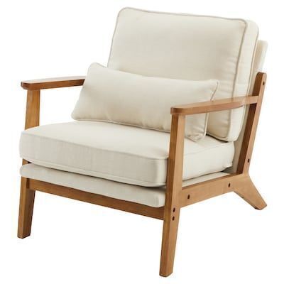 VINGLI Solid Wood Wide Armrests Accent Chair with Pillow