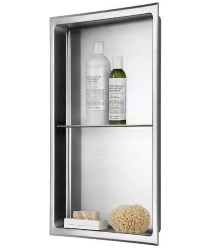 12 in. W x 24 in. H x 4 in. D Stainless Steel Double Shelf Bathroom Shower Wall Niche in Brushed Stainless Steel